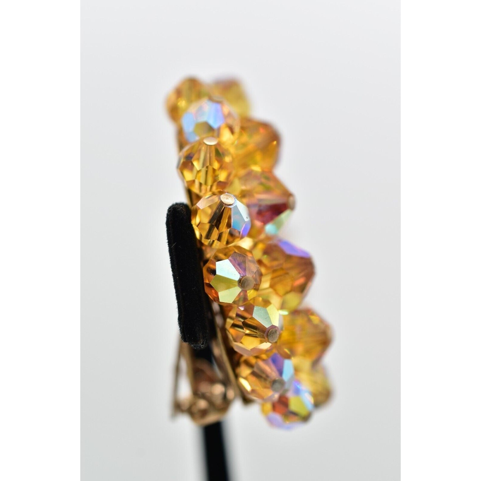 Laguna Vintage Clip On Crystal Earrings Citrine Climber Glam Signed 1950s A24