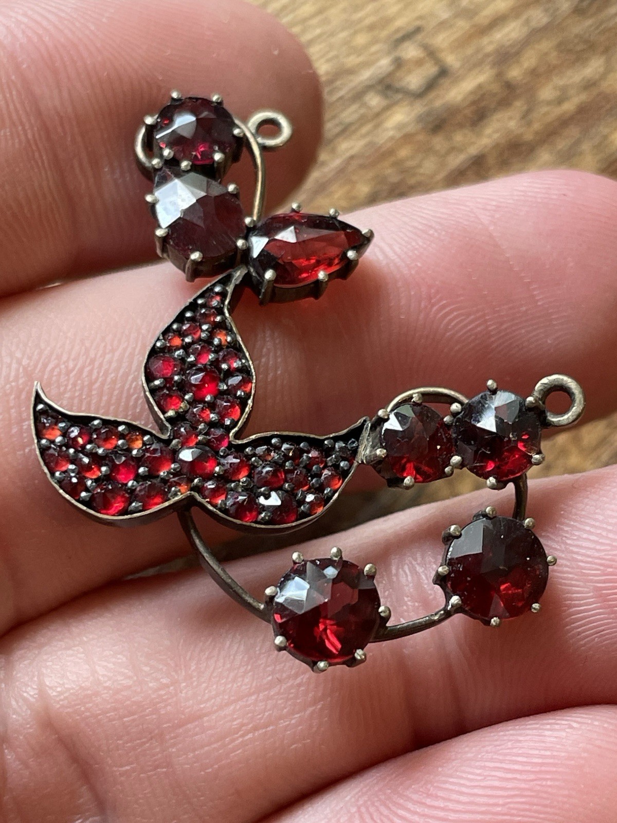 Antique Victorian Bohemian Rose Cut Garnet Pendant 1.5 Inches! Beautiful!