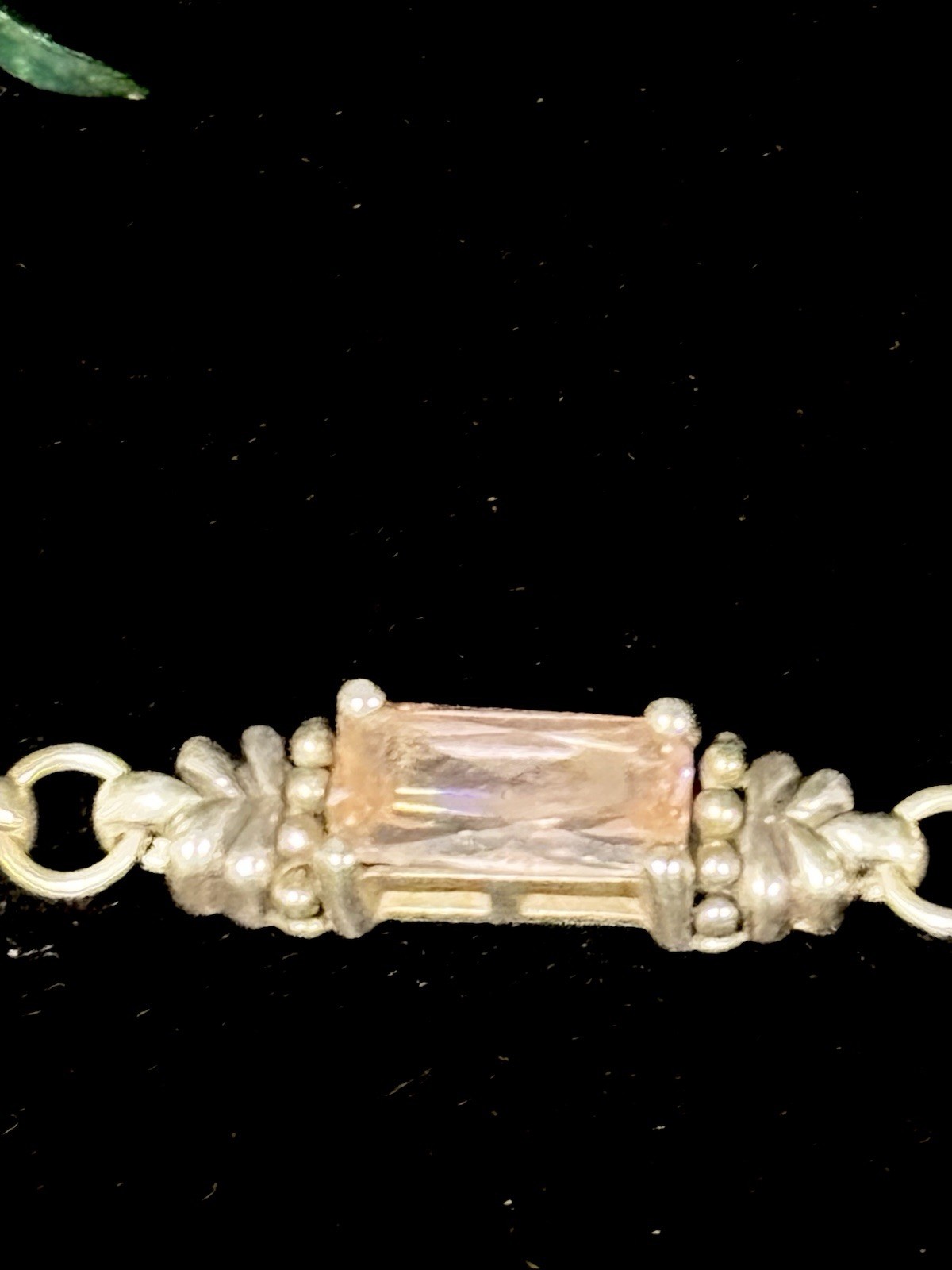 Vintage Sterling Silver 925 Pink Quartz Crystal Artisan Link Bracelet 6.5″