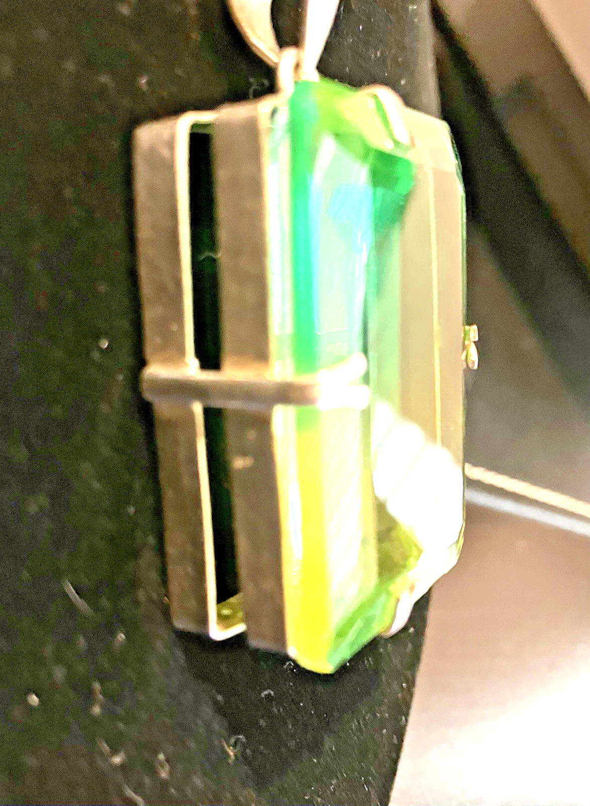 Large Square Faceted Green RS Necklace n Italy 925 Sterling Silver Chain/Setting