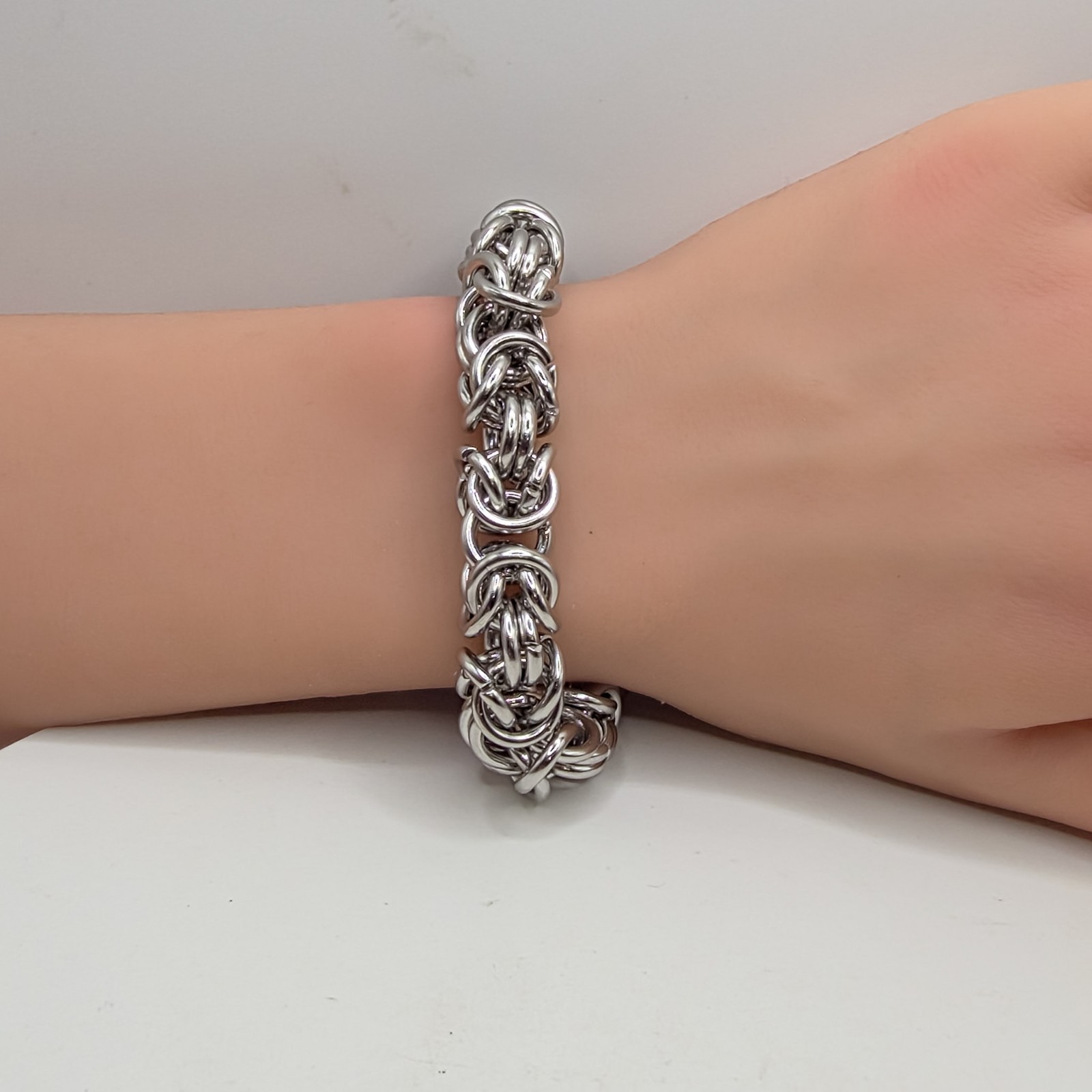 Silver Stainless Steel Byzantine Chain Xtra Large .5″ Wide Unisex 7.5″ Bracelet