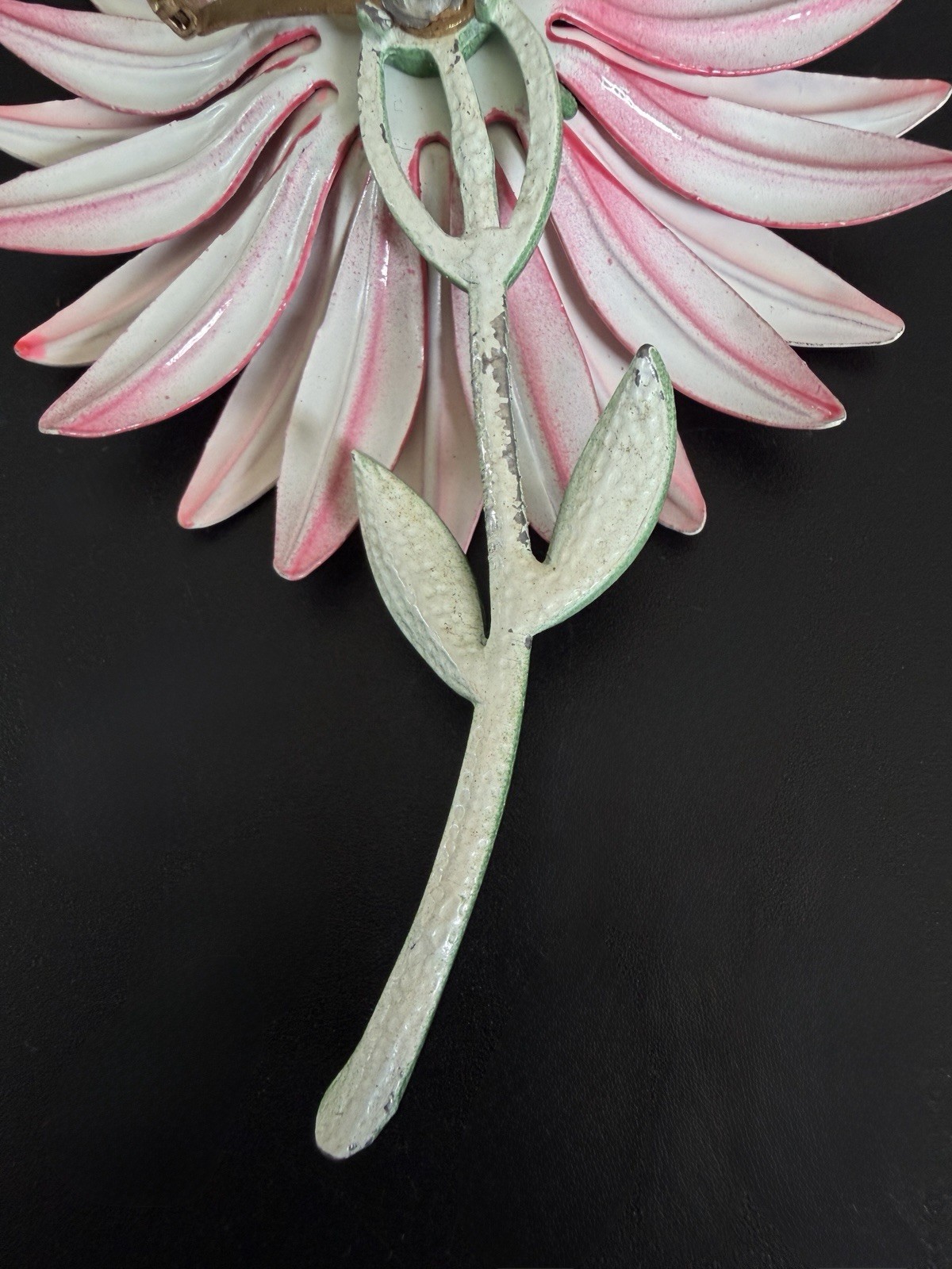 1960s Pink Enamel Celluloid Daisy Flower Brooch Pin Large Mod Statement 4 3/4”!