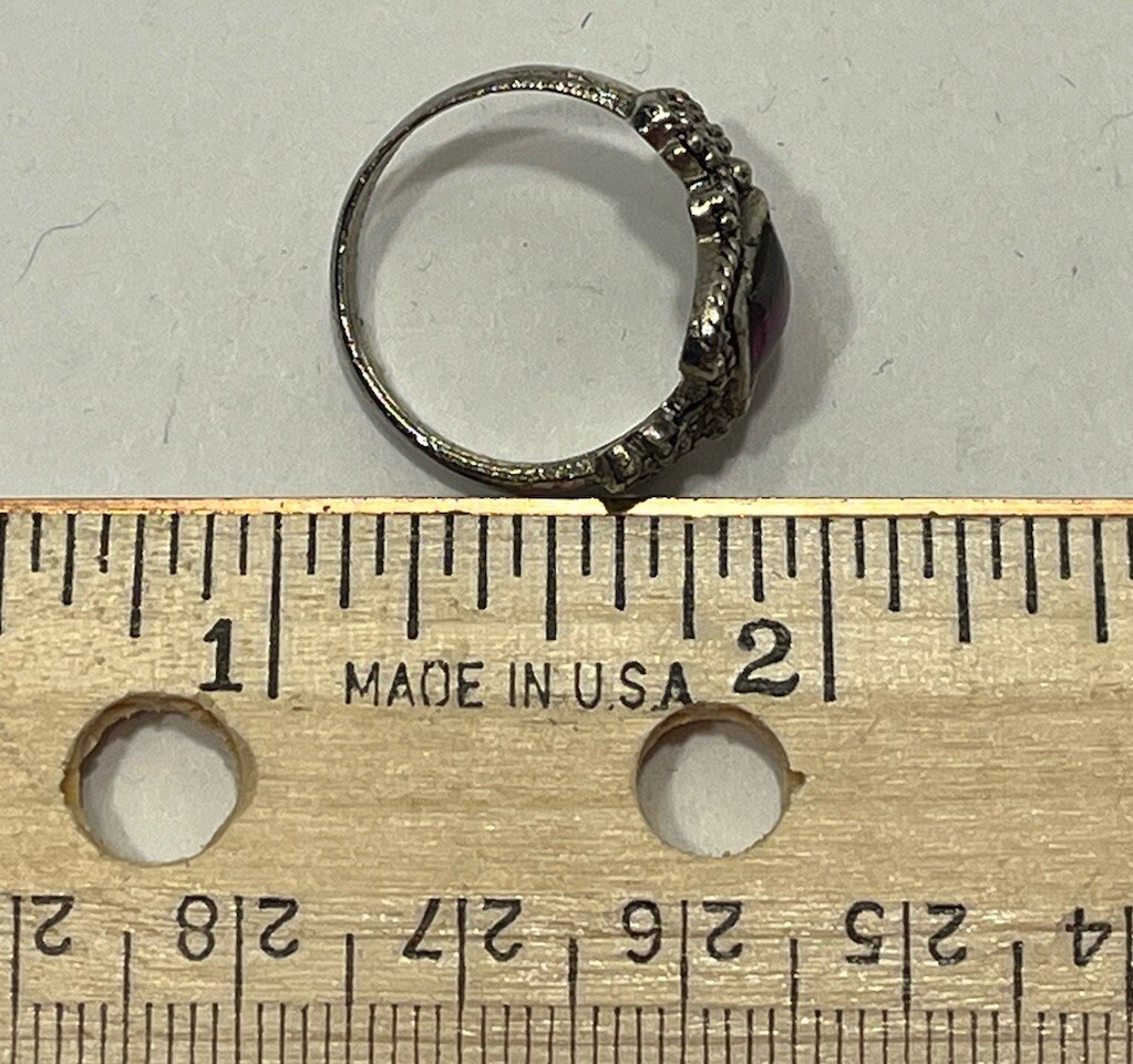 Vintage Silver Tone Ring With Purple Gem Stone Size 6.75 Marked India
