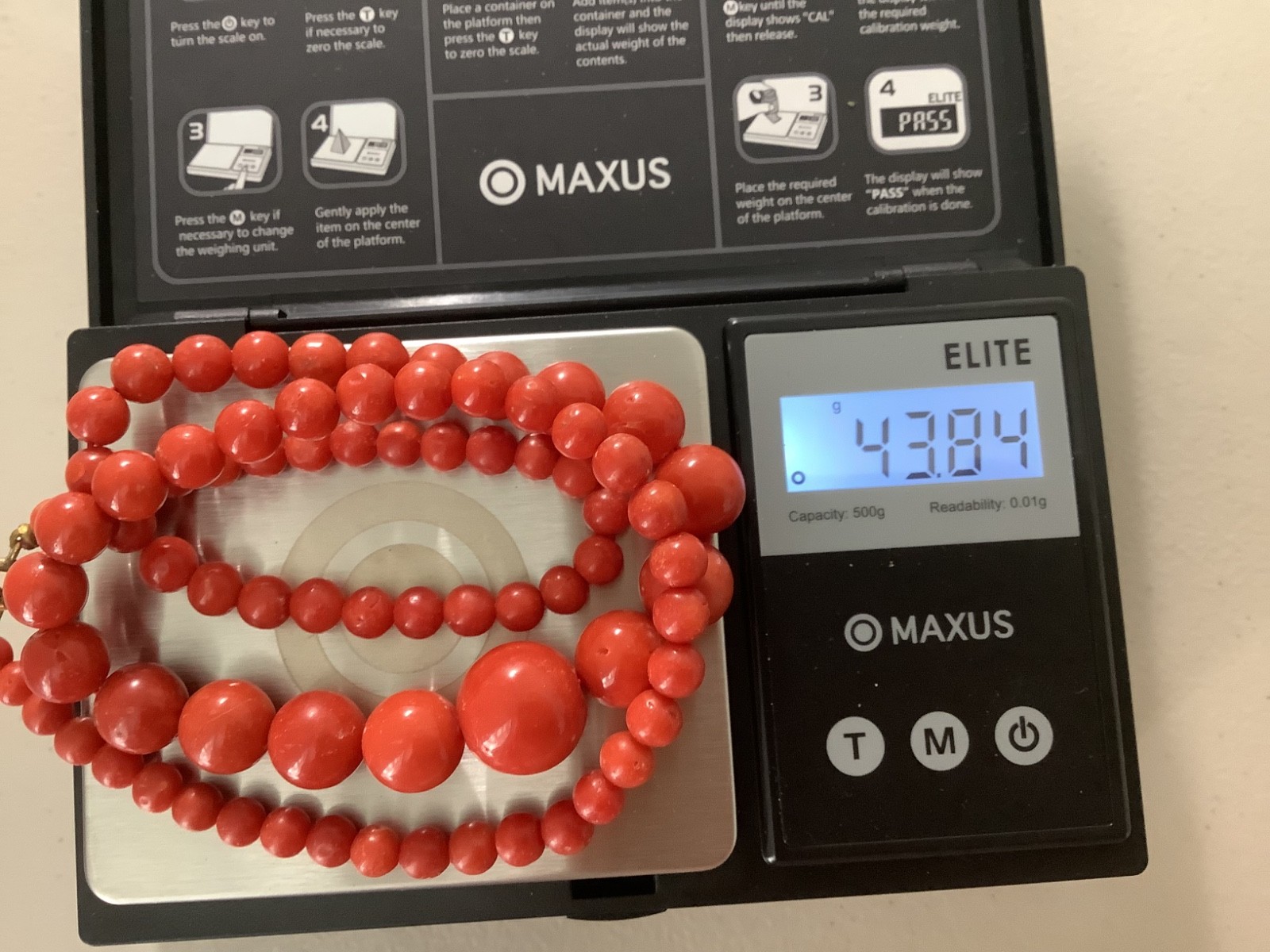 Antique genuine red coral graduated bead necklace 21 in 43.84g