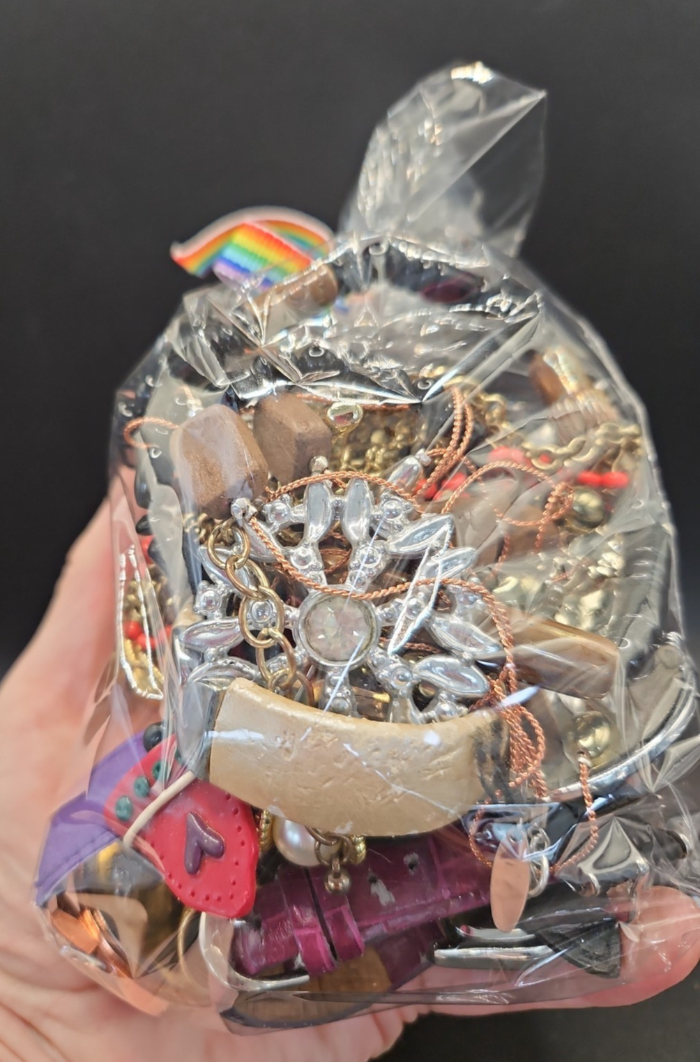 Vintage Modern Junk Craft Broken Jewelry 1 Lb lot Beads Chains Rhinestones 8