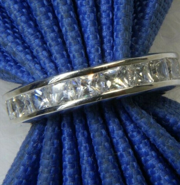 White Quartz .925 Sterling Silver 3/16″ Eternity Estate Wedding Band Ring size 6