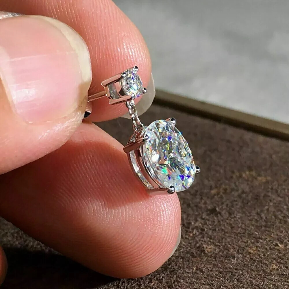 VVS1 14K White Gold FN 2.00Ct Oval Cut Lab Created Diamond Drop/Dangle Earrings