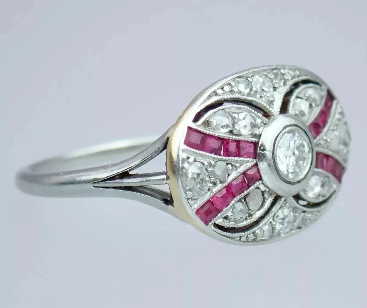 Art Deco Round Cut Lab Created Diamond & Ruby 14K White Gold Finish Wedding Ring