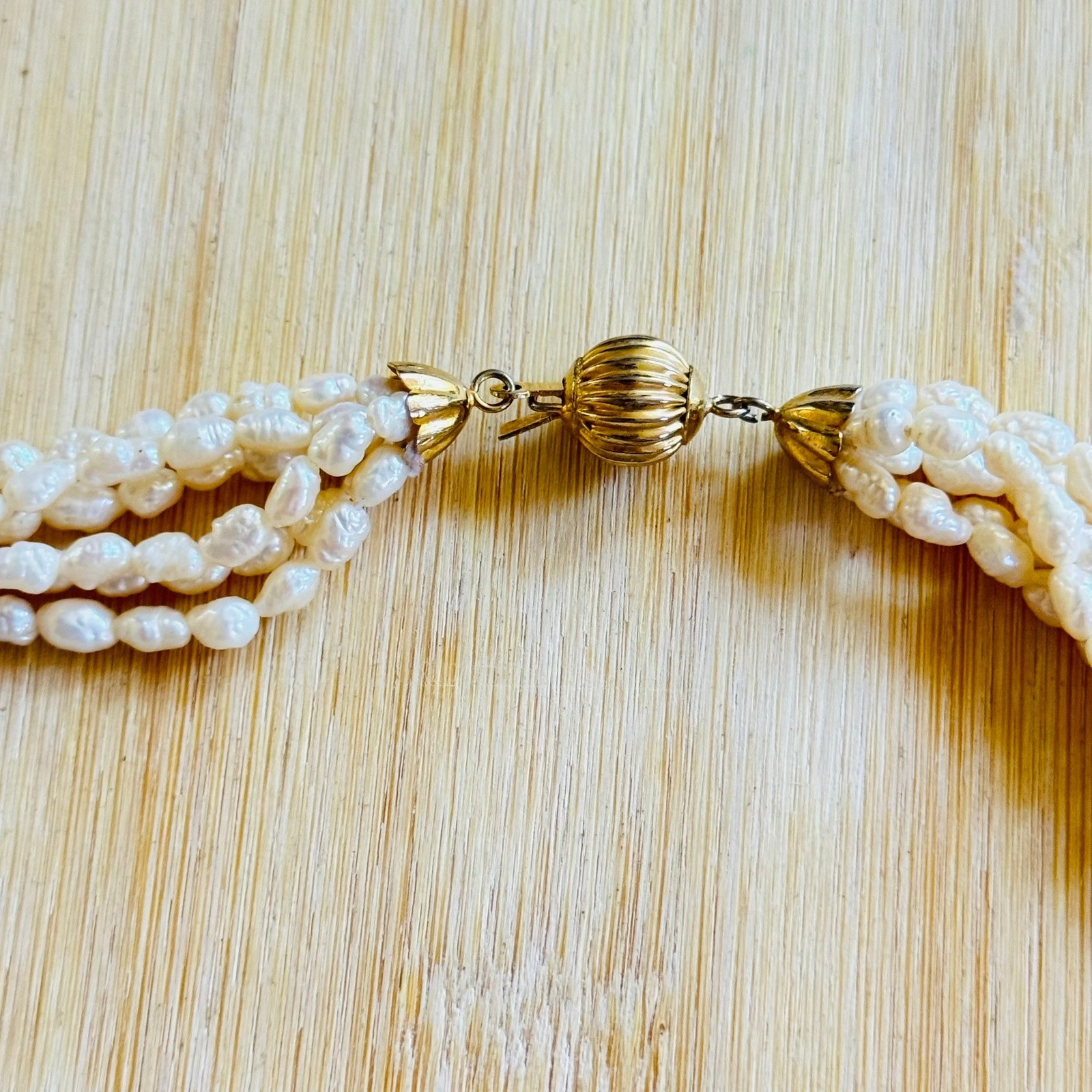 VTG Freshwater Rice Pearl Beaded Necklace Multi 6 Rows Statement Authentic 20″