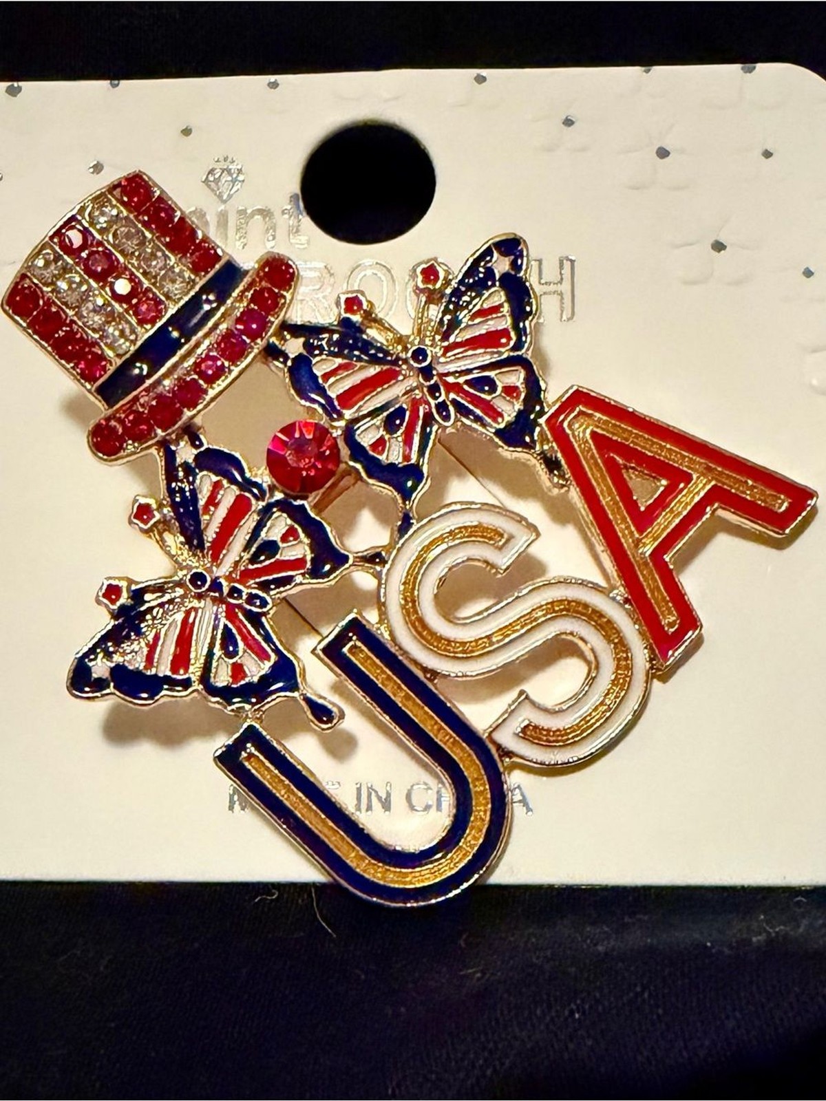 Mint Red White Blue USA Patriotic Brooch