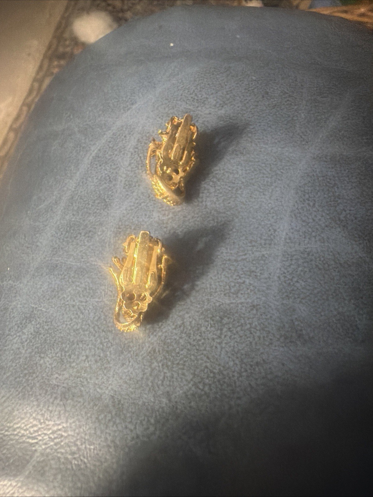 Green Rhinestone flower Cluster Clip On Gold Tone Earrings