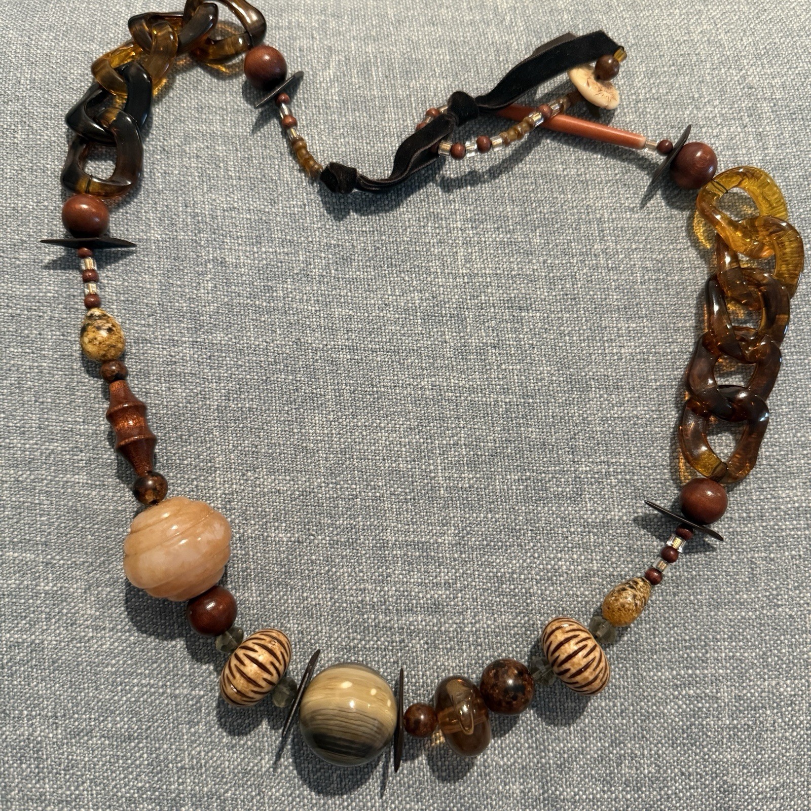 Designer Teresa Goodall Chunky Bohemian Glass Lucite Ceramic Stone Necklace 32″