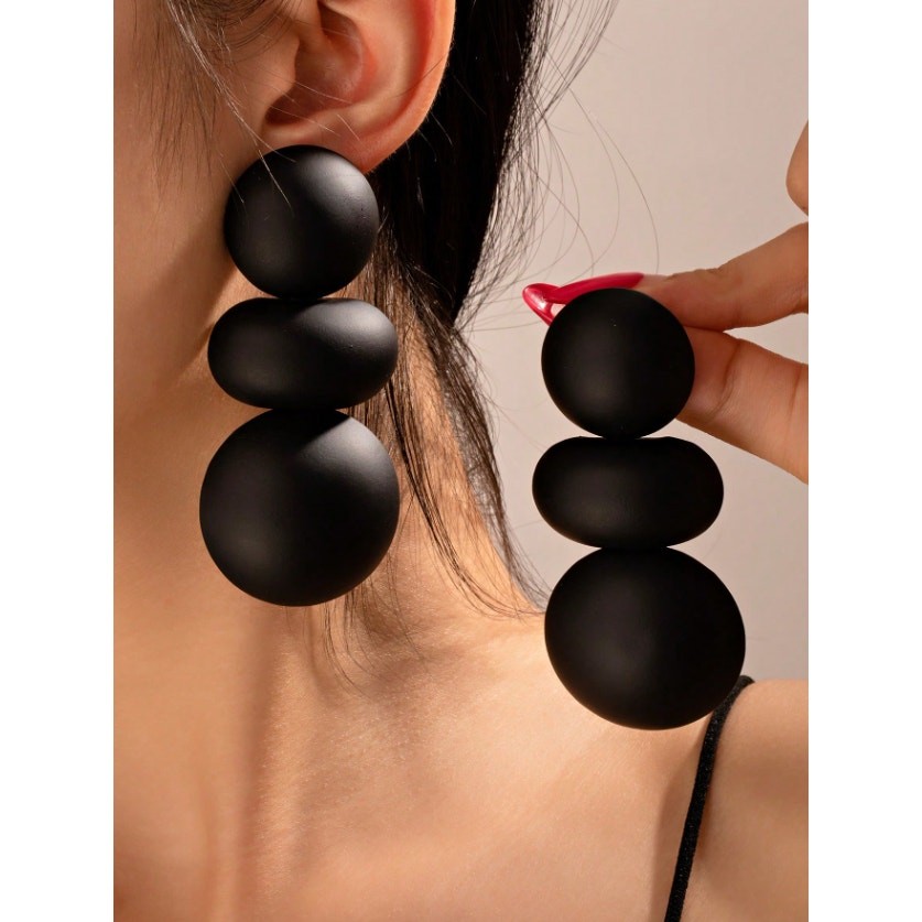 Modern Matte Black Bubble Art Artsy Artistic Earrings Trendy Statement Jewelry