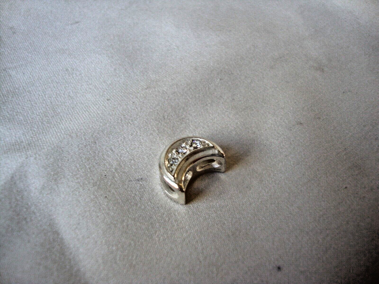 VINTAGE 1980s CHUNKY WHITE TOPAZ CRESCENT MOON STERLING SILVER 925 SLIDE PENDANT