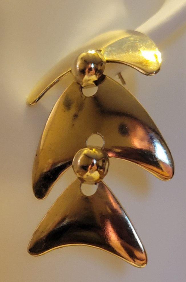 Estate Dangling Pierced Earrings Gold Tone Metal Fashion Statement Jewelry