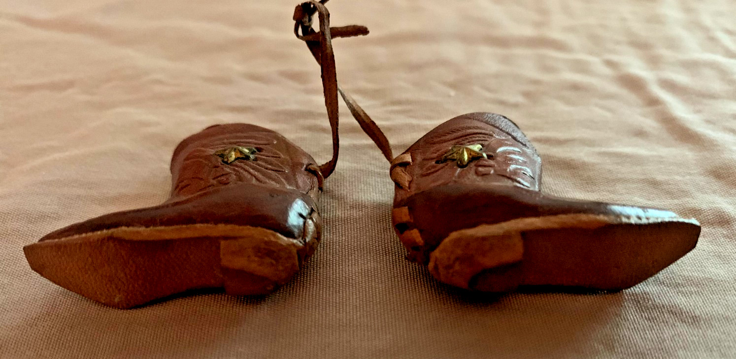 Vintage miniature leather cowboy boots 2 pair + dog Brooch Pins