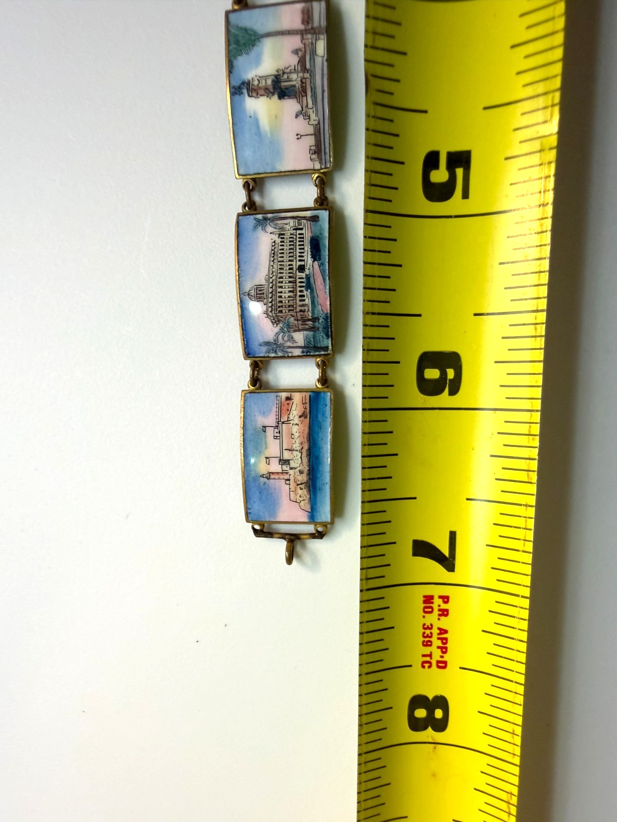 Vintage Havana Cuba Enamel Souvenir Travel Bracelet Panel Links Mid-Century