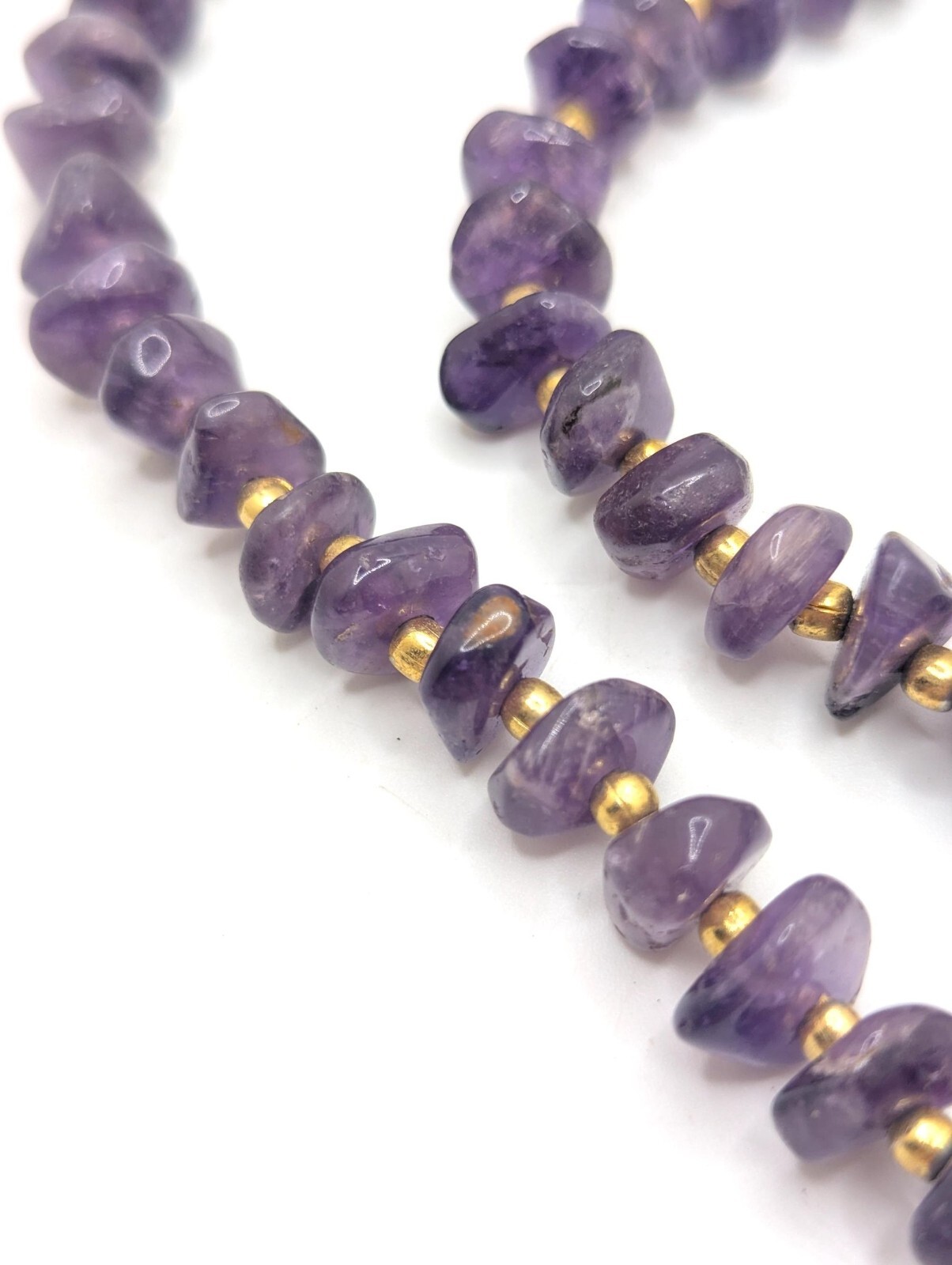 Vintage Amethyst Stone Purple Beaded Long Necklace Layering Present Gift For Her