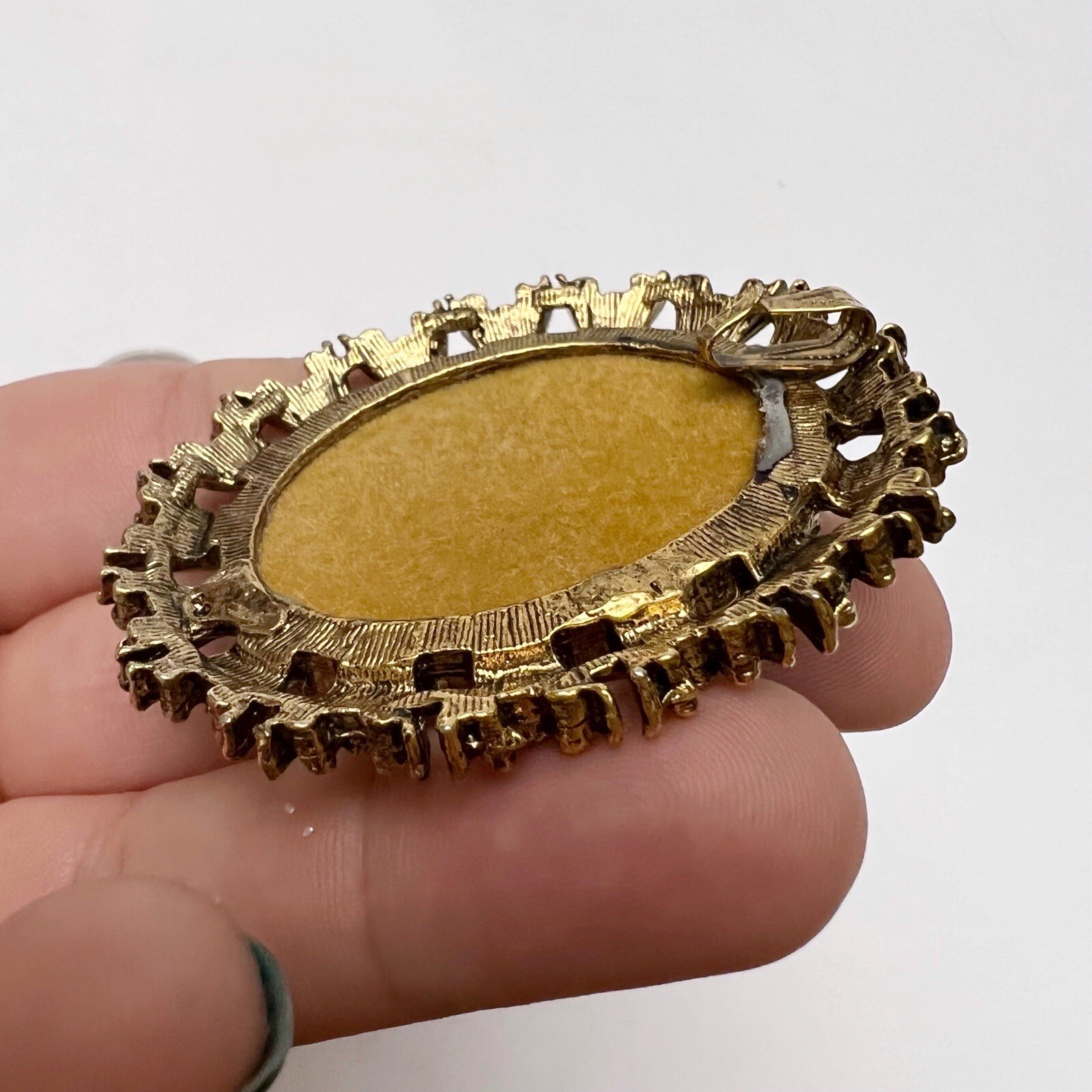 Vintage Victorian Revival Portrait of Boy Faux Pearl Fabric Oval Ornate Pendant