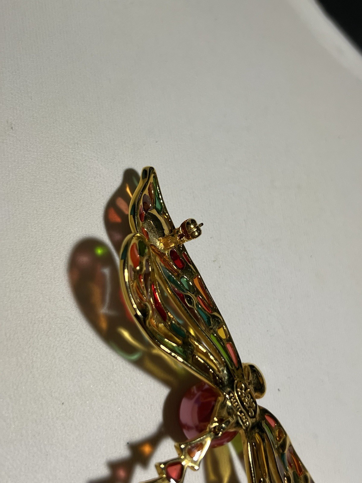 VTG Joan Rivers Stained Glass Crystal Plique-a-Jour Dragonfly Brooch Pin