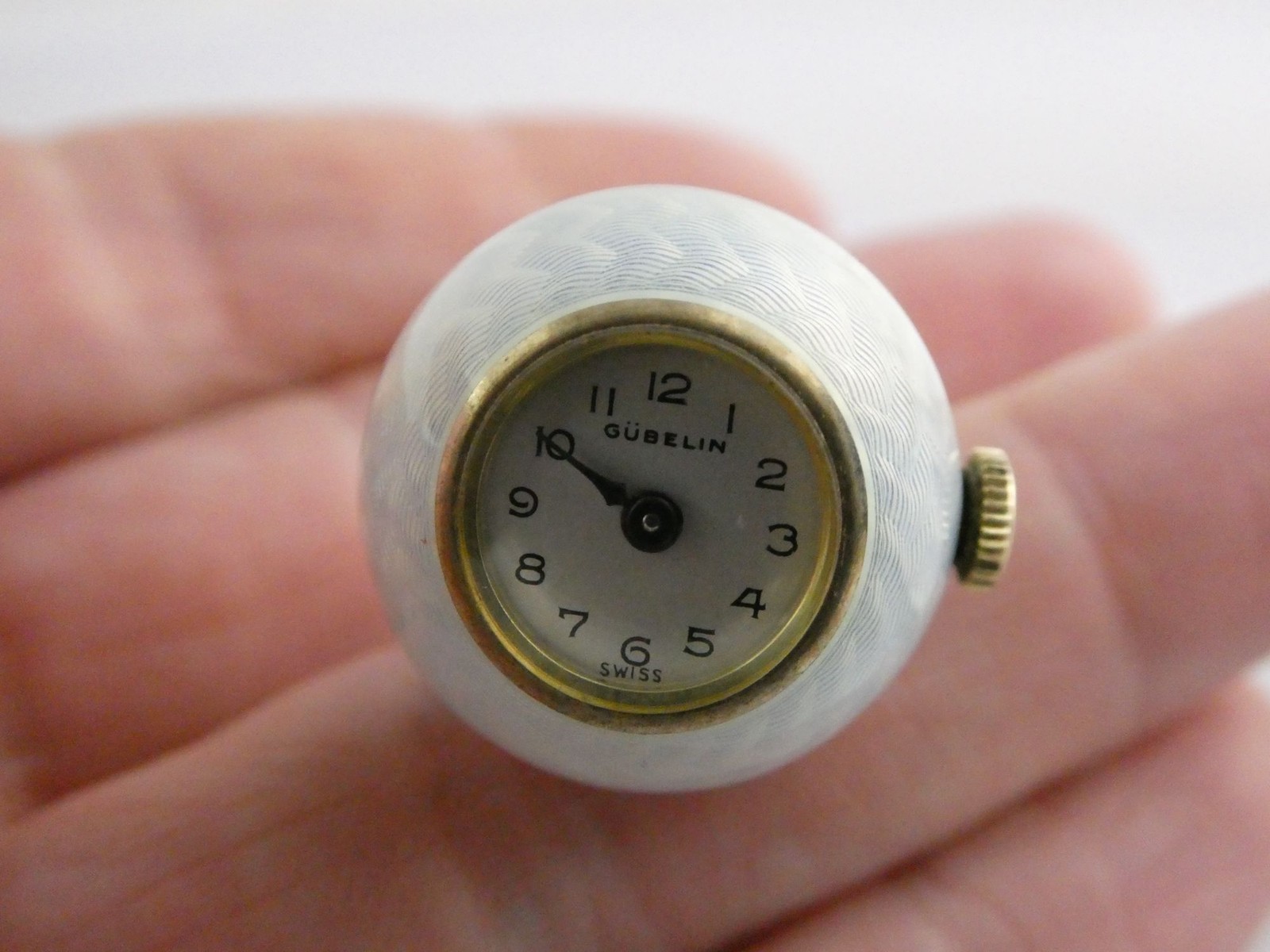 Gubelin Swiss White Guilloche Enamel Watch Necklace Sterling Silver WORKING 30g
