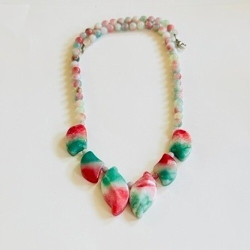VTG Cherry blossom Jasper Jade Collar Beaded Watermelon Beads Genuine natural