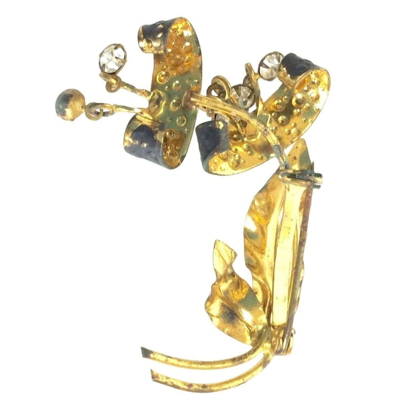 Vintage 1930s-1940s Gold Black Leaf Rhinestone Brooch Pin Made In Australia