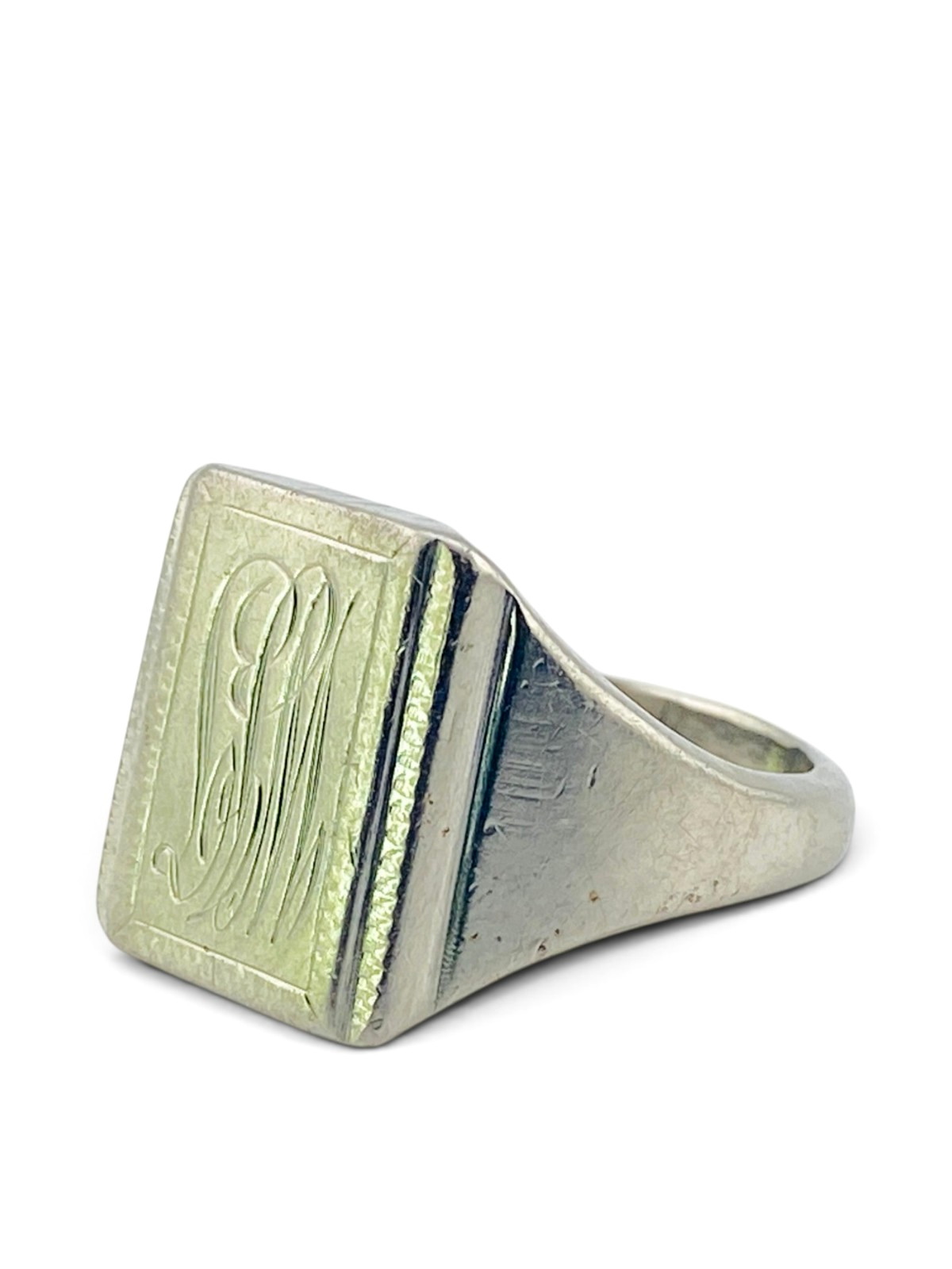 Vintage Steel Signet Ring Monogram LPM Hand Engraved Size 9.25