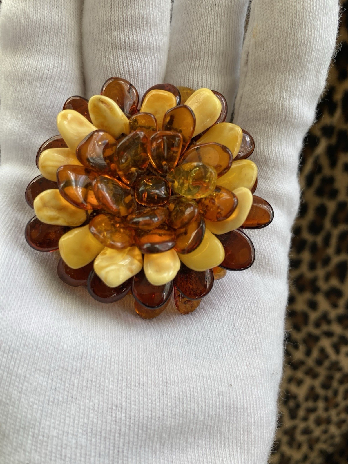 Baltic Amber Honey Butterscotch Cognac Beaded Flower Brooch or Pendent