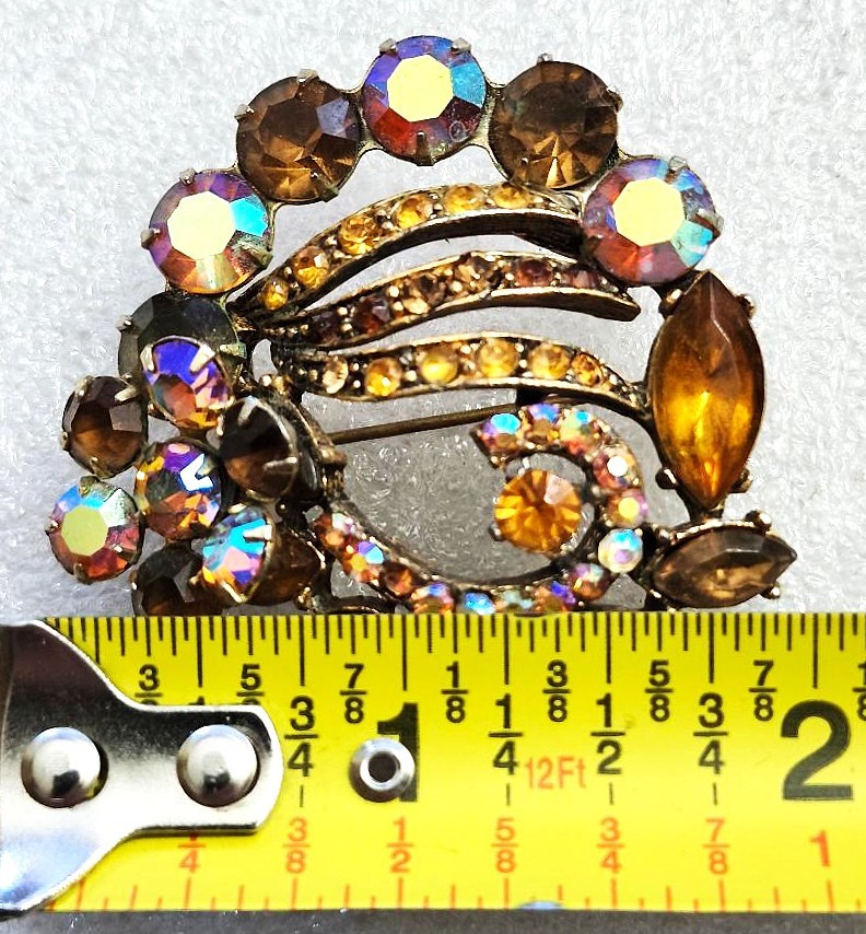 Beautiful Multi Bronze AB Golden Rhinestone Estate Sale Brooch Pin – Vintage