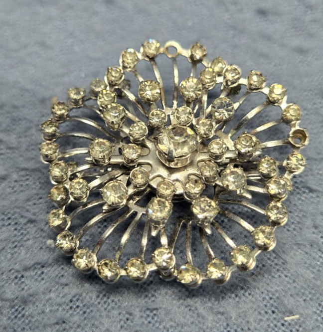 Pendant Brooch Vintage Rhinestone Silver Tone Metal Spray Dual – 2 Missing