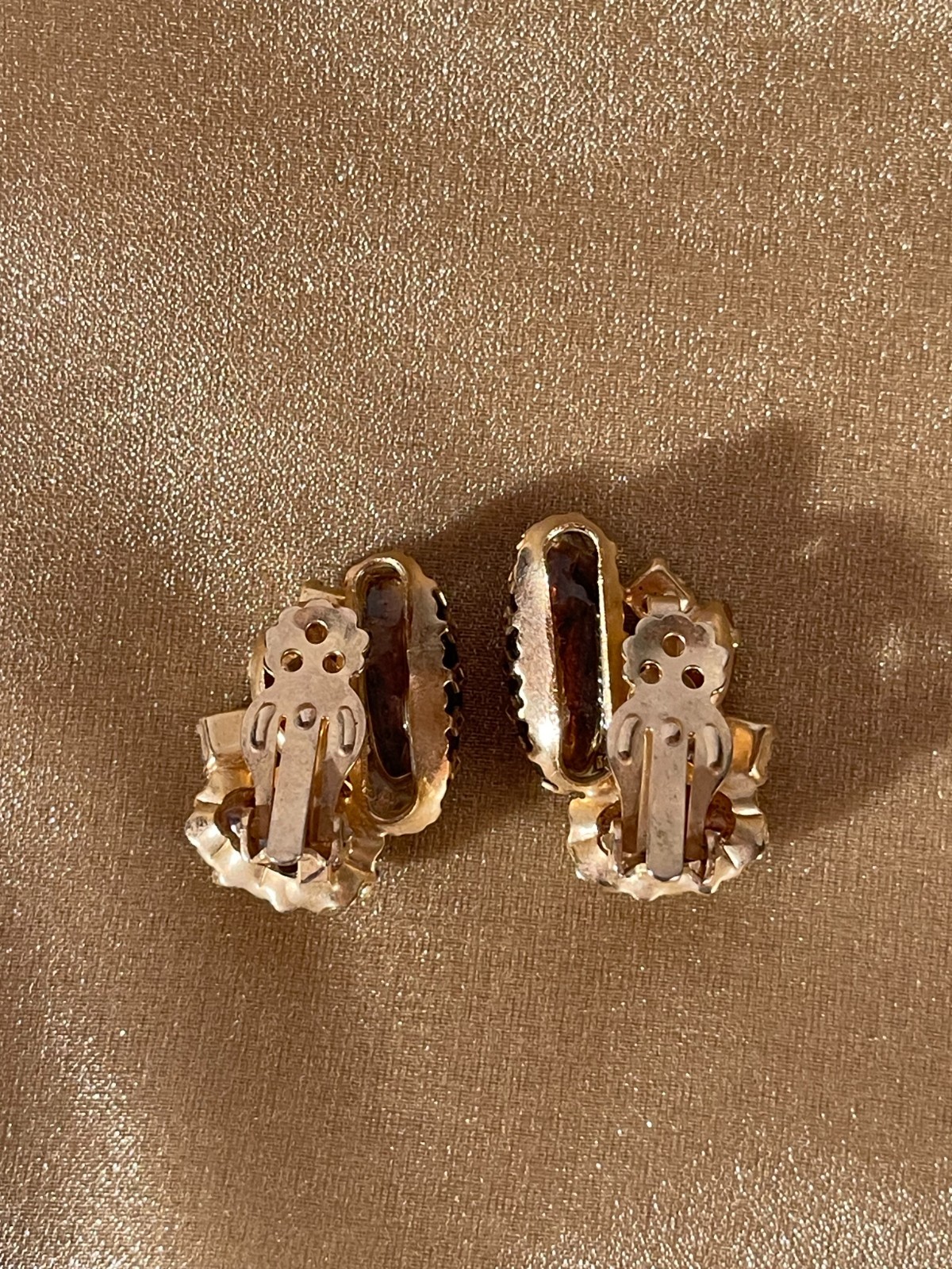 Vintage 50s Amber Rhinestone Earrings 1950s Retro Glam Golden Brown Clip Ons