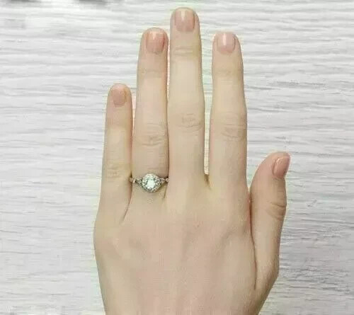 Art Deco Style Round Cut Lab Created Diamond Engagement Ring 14K White Gold FN