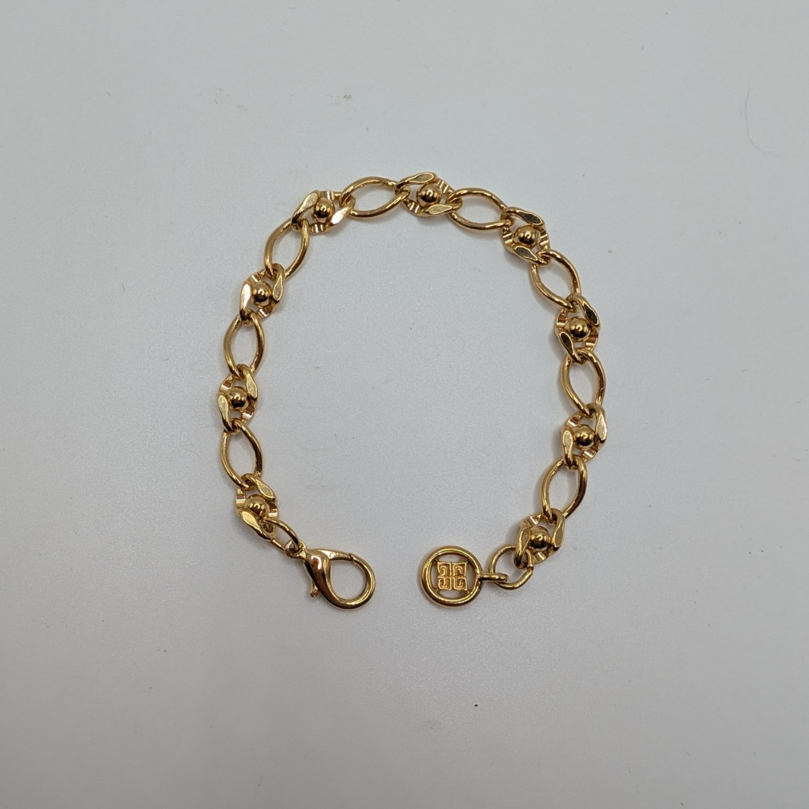 Signed Vintage Givenchy Gold-tone Chain Link Logo Charm Bracelet