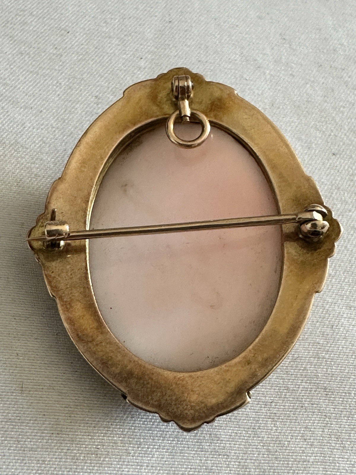 Antique 10K Gold Pink Shell Cameo Brooch Pendant Engraved Gorgeous