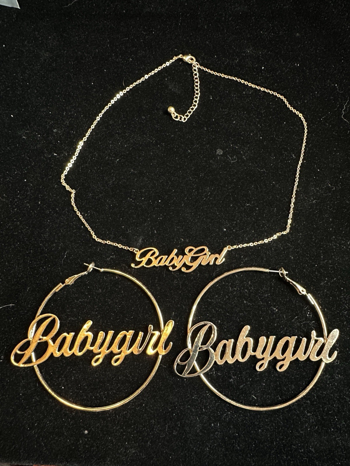 Vintage Baby Girl 17” Necklace and 2.5” Earrings Gold Tone 2 Pieces Set