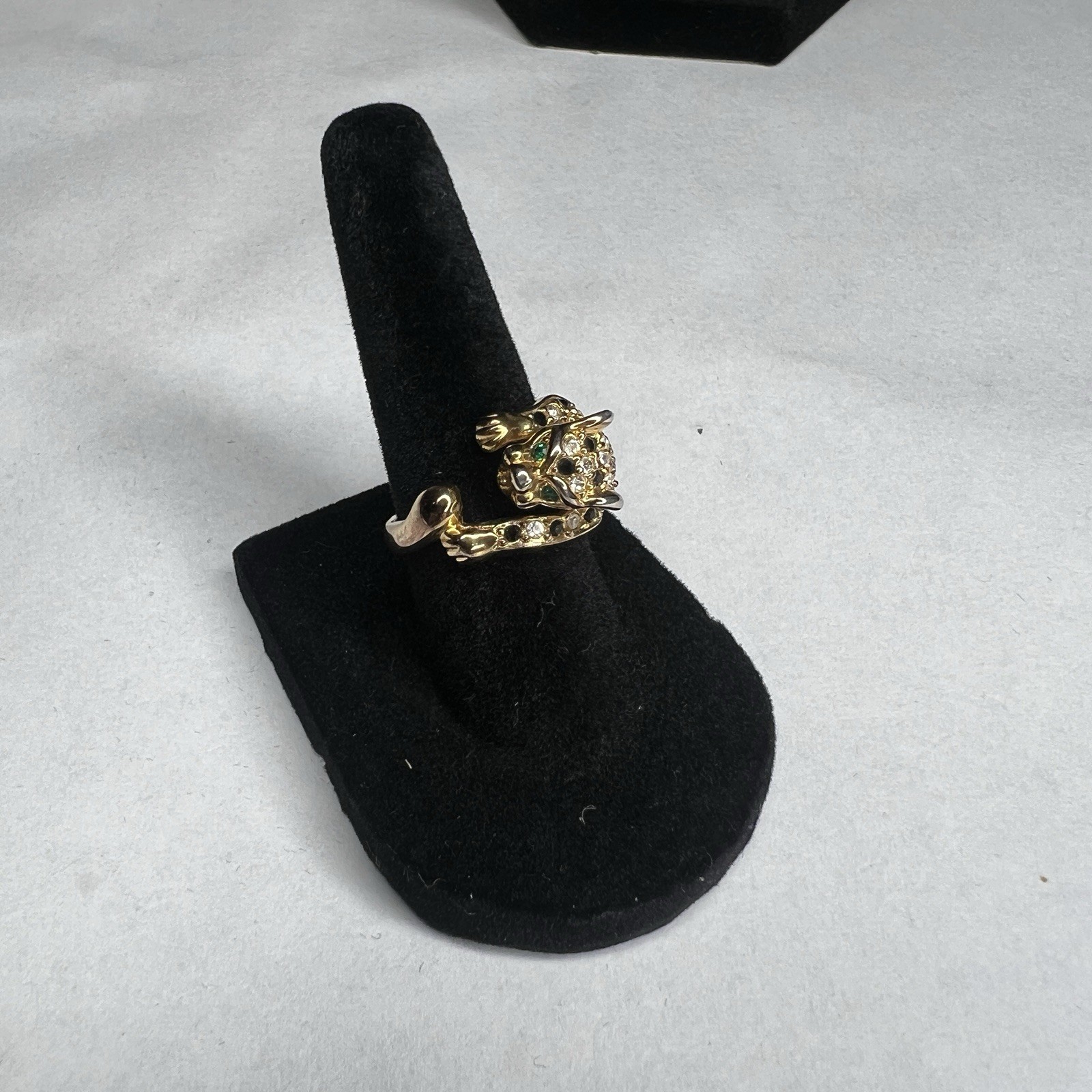 Vintage Leopard Panther Cat Rhinestone Ring Size Size 5.5