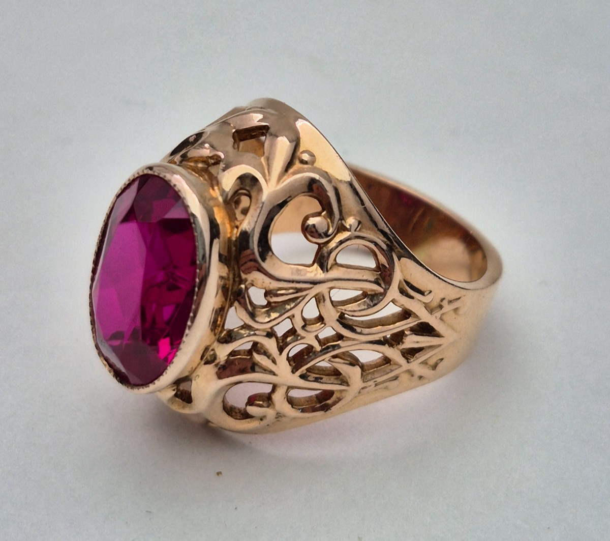 Vintage Soviet 14K Rose Gold Ring 583 with Stone • 11g • Original USSR Jewelry