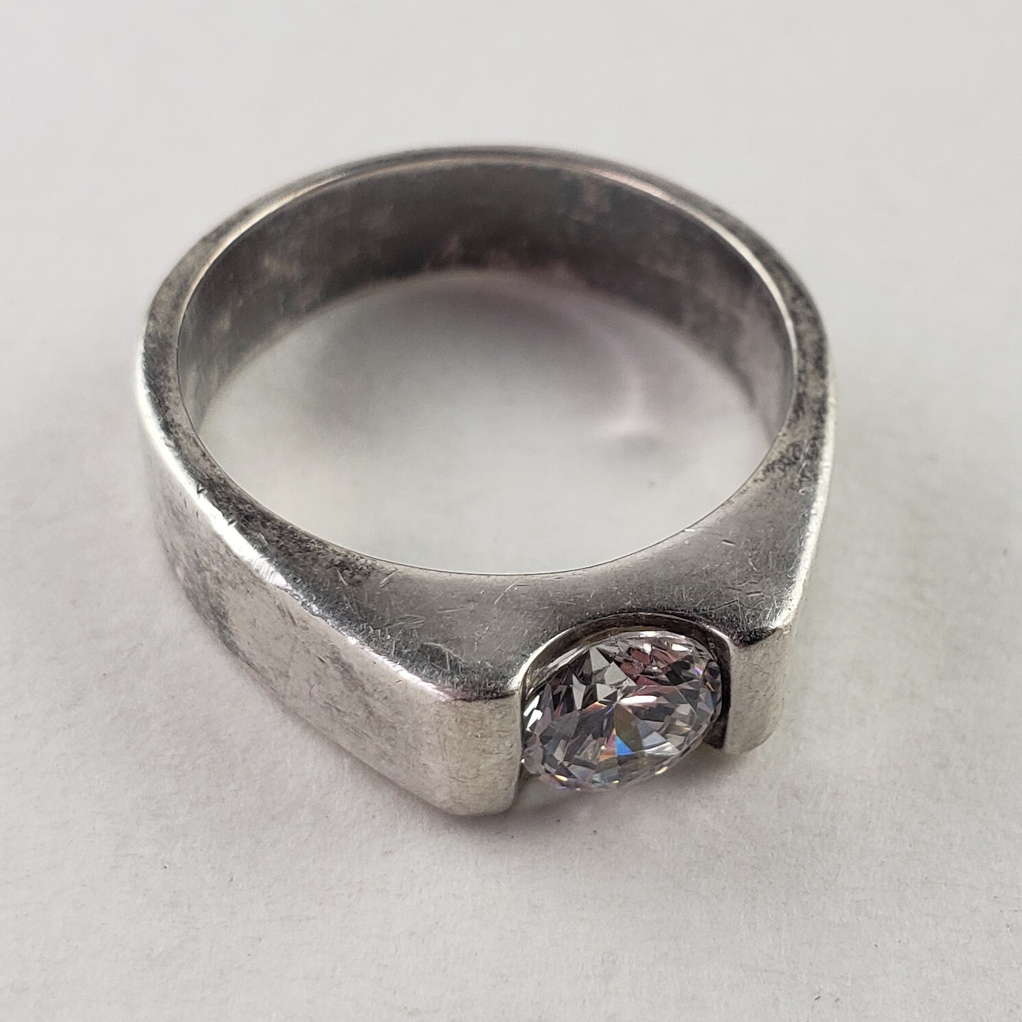 Sterling Silver Ring White Solitaire CZ 6.2g Size 8 BOCCO [7749]