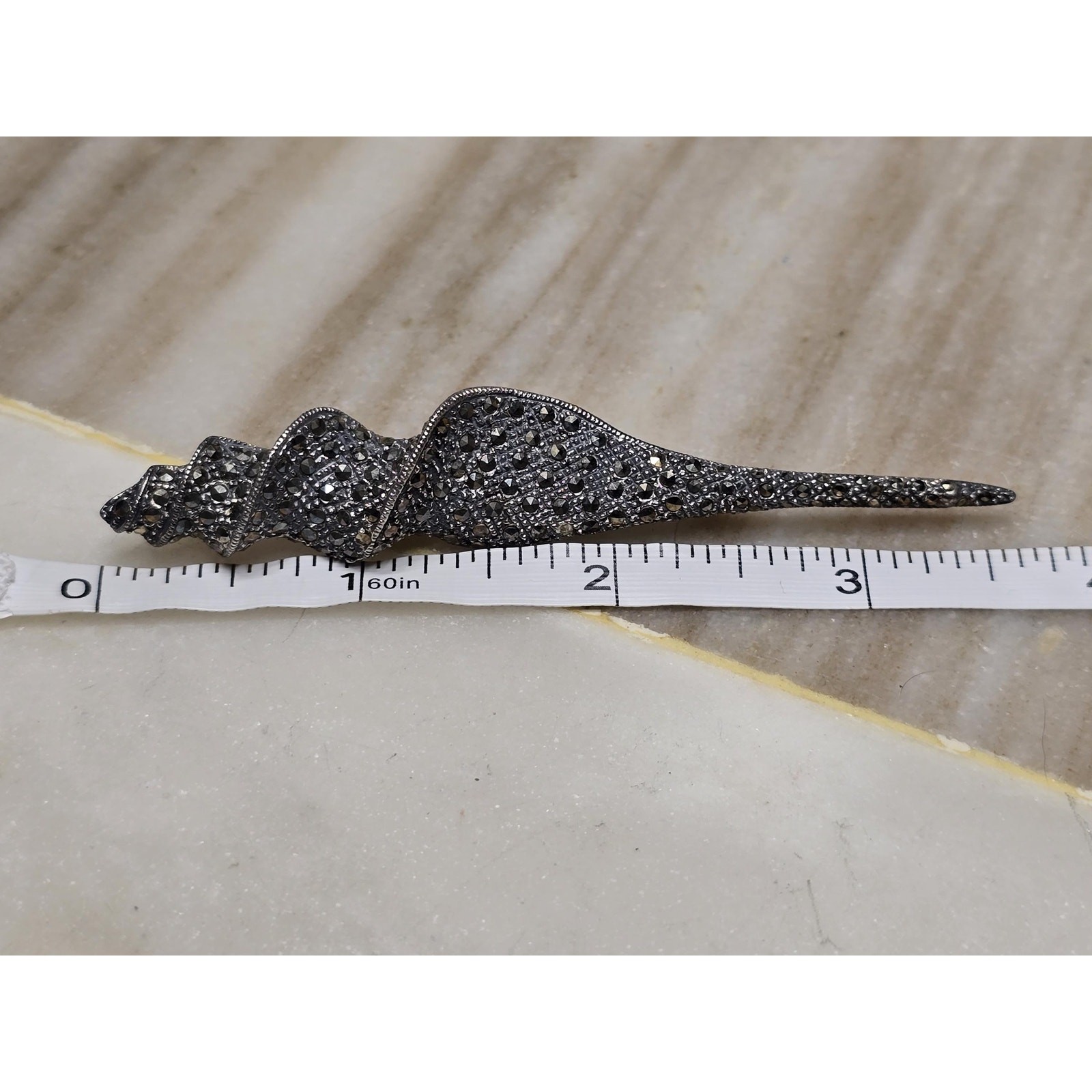 Vintage Sterling Marcasite Shell Brooch