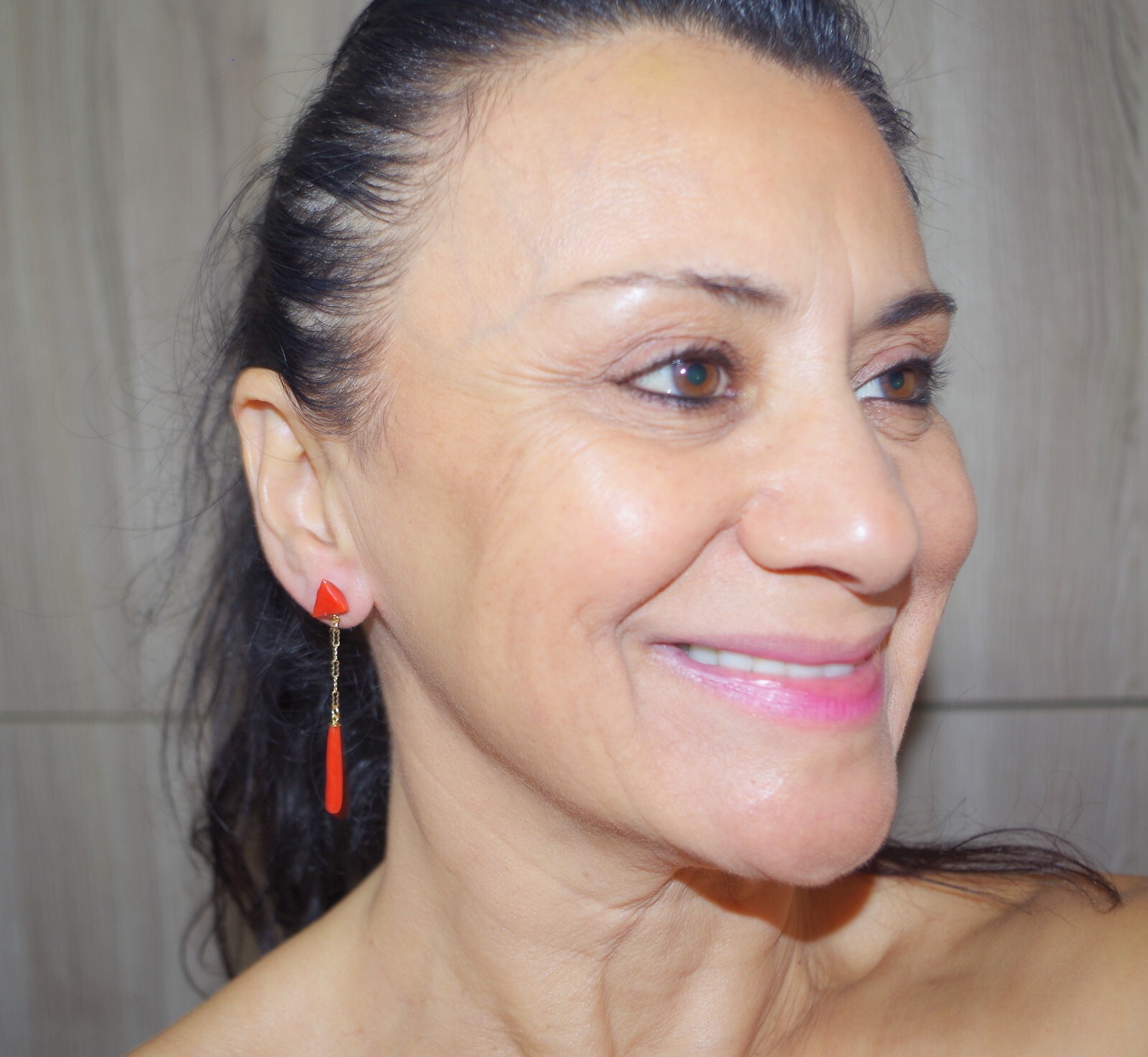 14K 52MM Ox Red Italian Triangular Stud Coral Teardrop Earrings Made to Order