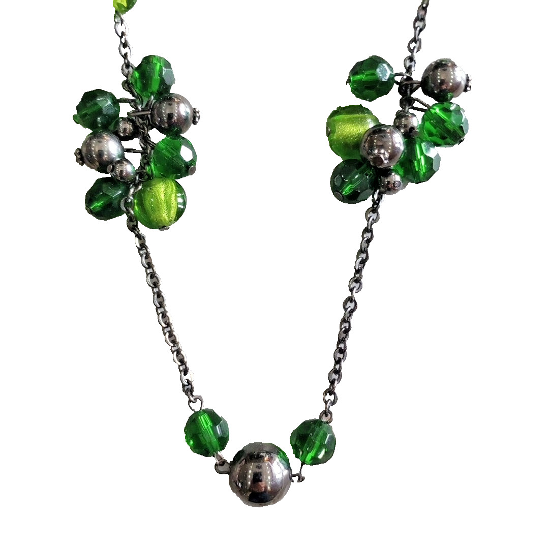 Vintage Green Beaded Necklace Bracelet And Earring Set Statement Piece, unsigned