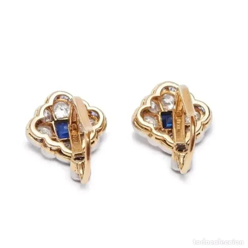 Art Deco Style Lab Created Sapphire Diamond Wedding 14K White Gold FN Earrings