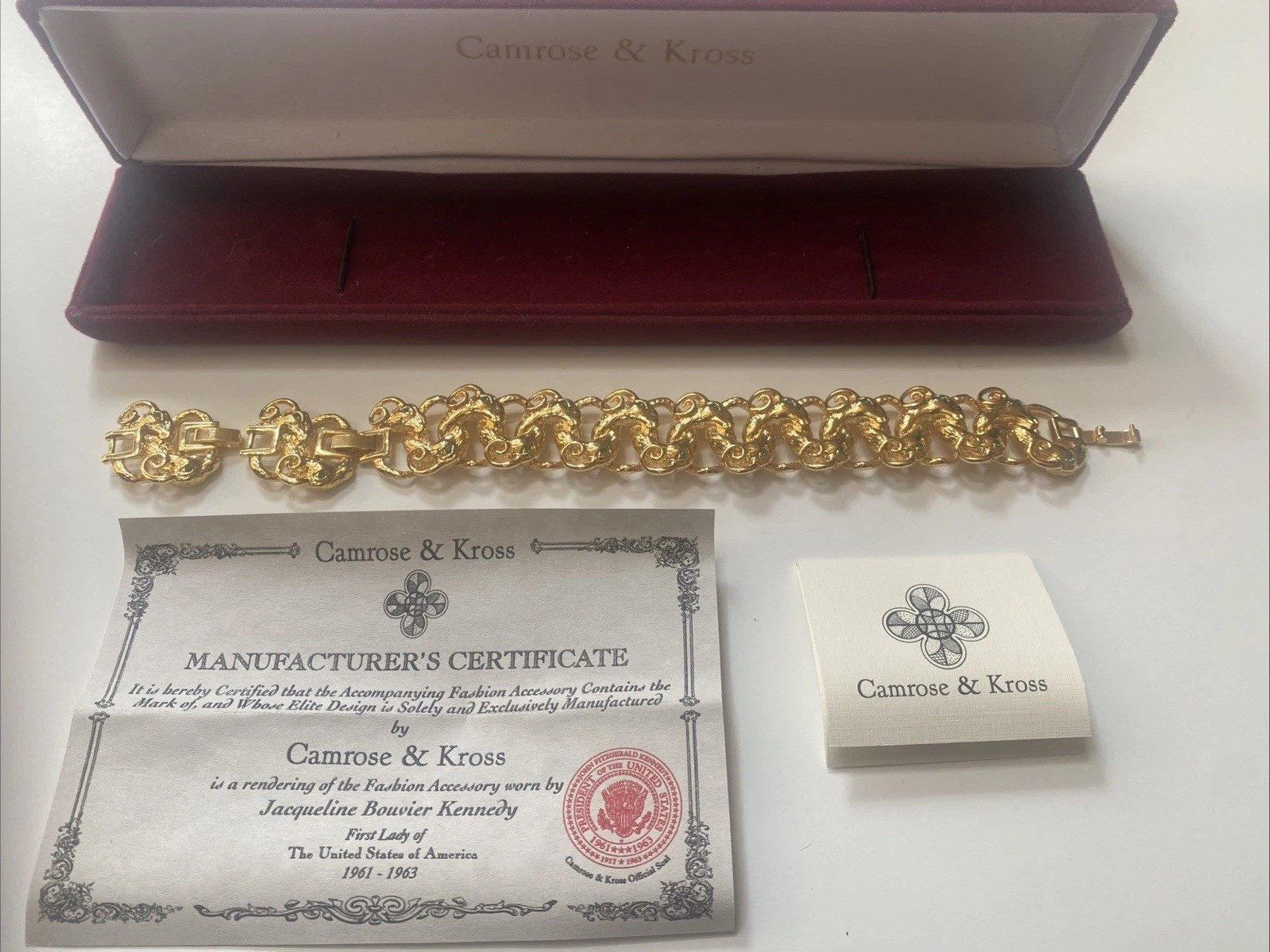 Camrose And Kross Vintage Jackie Kennedy Rams Head Gold And Emerald Bracelet