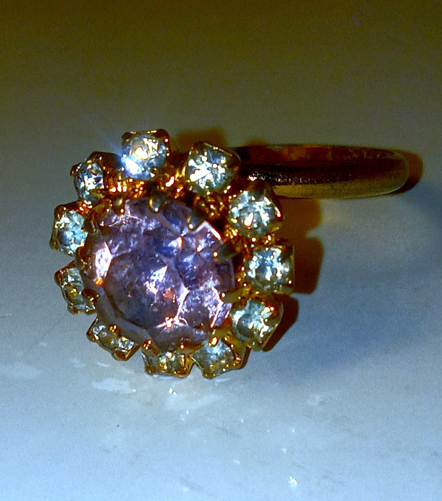 Cocktail Ring Rose Amethyst Sapphire Crystal Rhinestone Minimalist Adjusted Ring