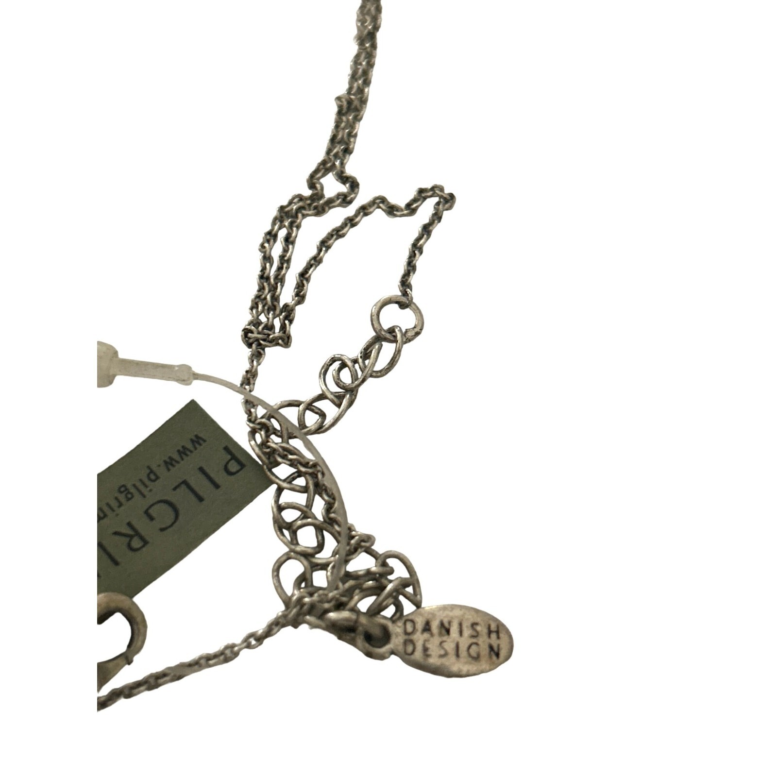 Pilgrim Danish Design Vintage Flower & Gem Necklace 16” Silver Tone Chain