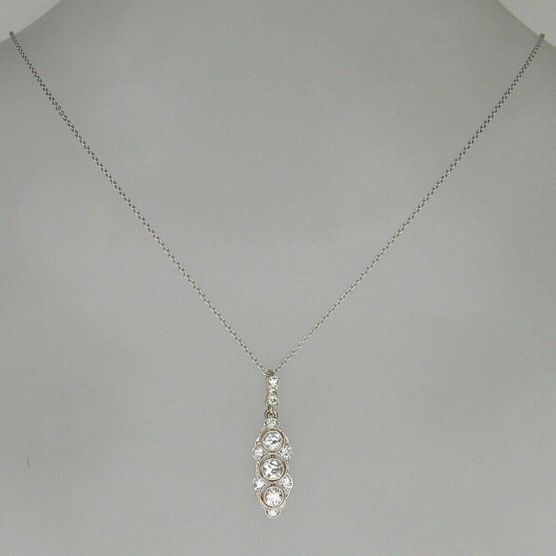 3 Stone Art Deco Round Lab Created Diamond Engagement White Gold Filled Pendant