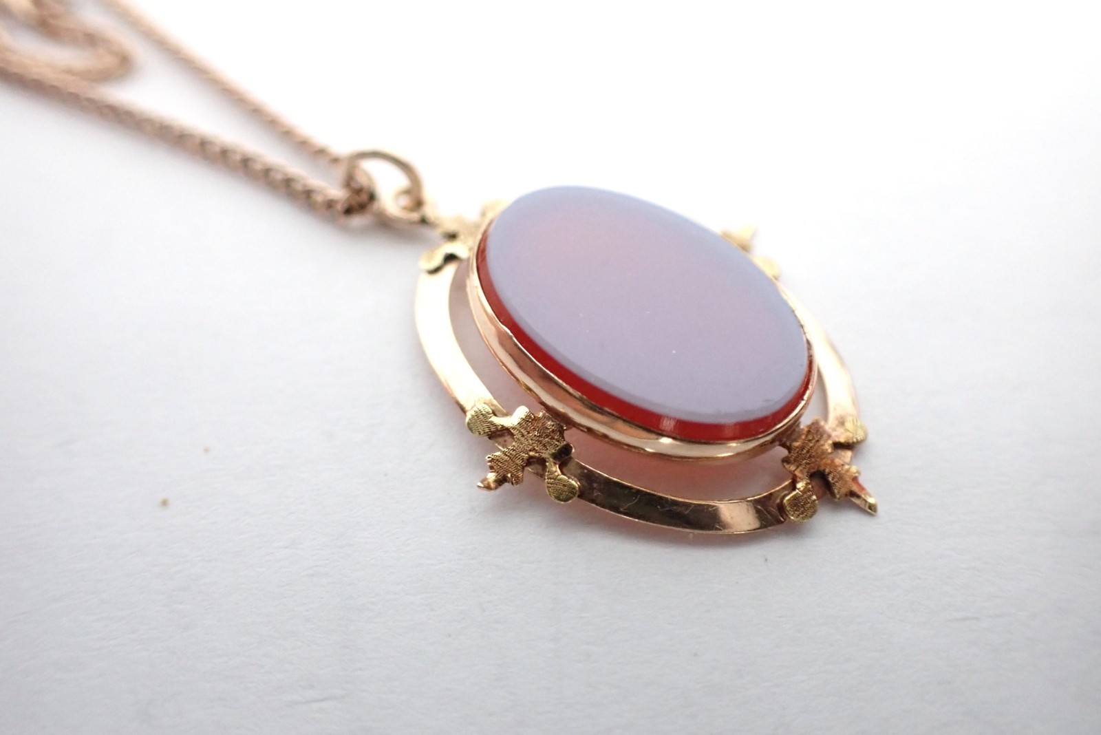 Vintage Antique Oval Nicolo Agate Pendant On Gold Filled Chain Necklace