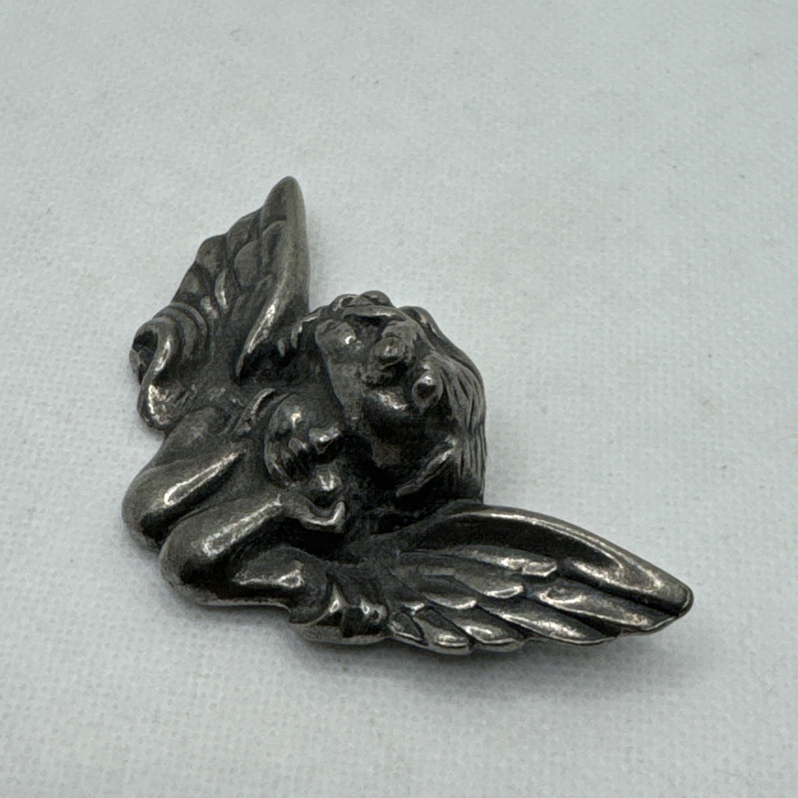 Vintage Cherub Angel 3” Axcess English Pewter Brooch Made In Great Britain