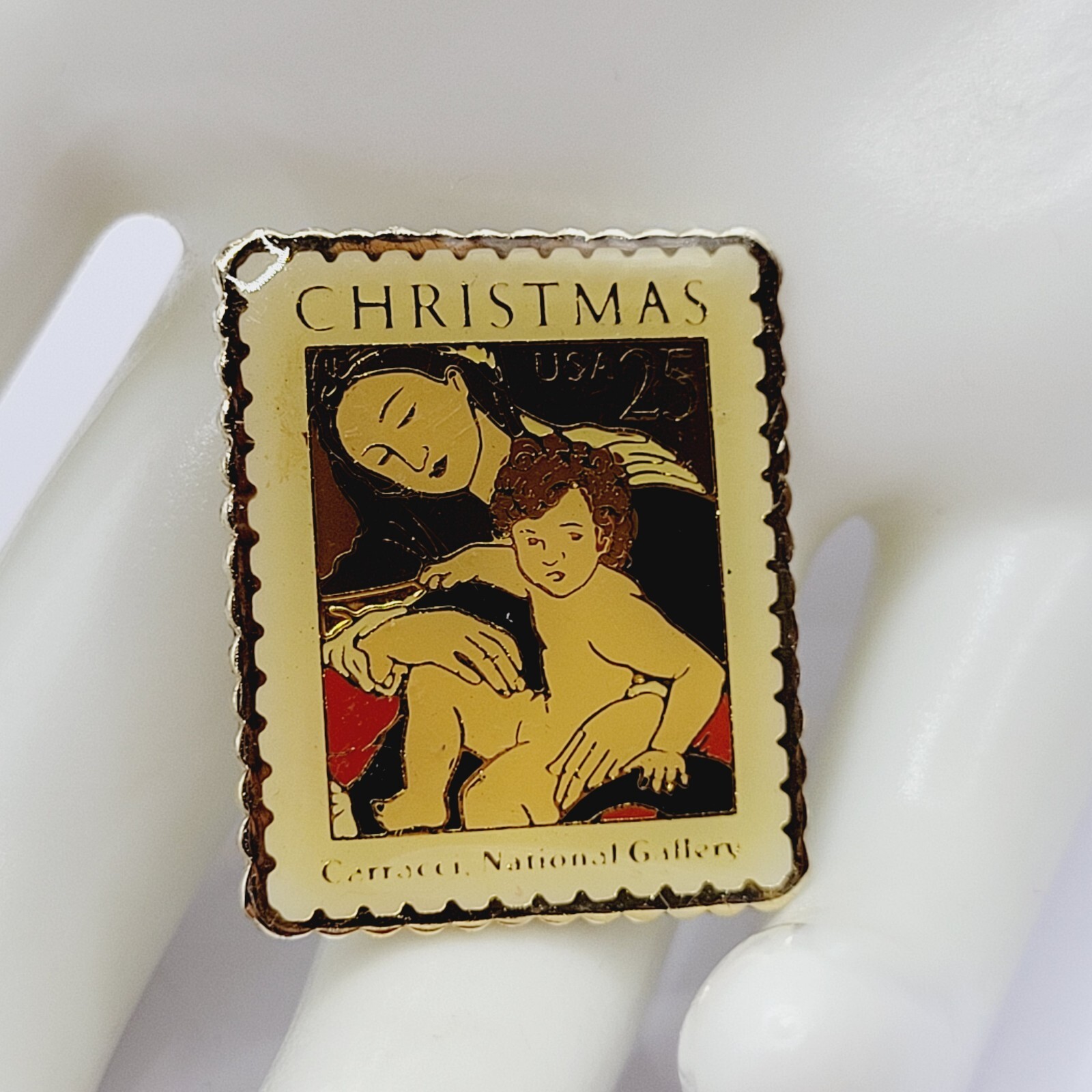 Madonna Child by Carracci USPS Stamp Small Metal Enamel Lapel Scatter Brooch Pin
